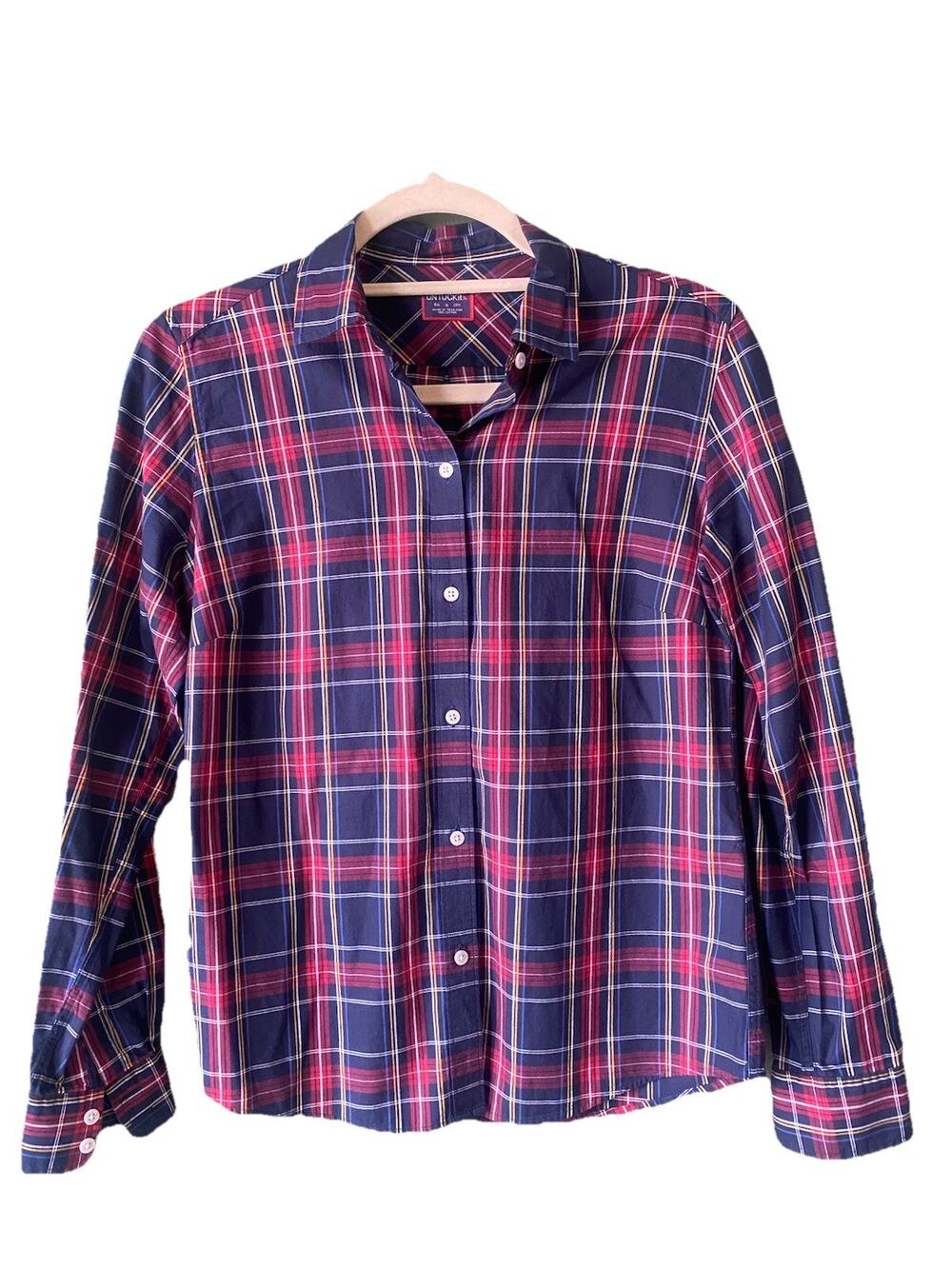 UNTUCKit Scarlett Shirt Womens Size 0 Red Cotton Plaid Long Sleeve Button Up